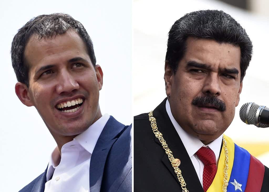 Juan Guaido, left, Venezuela’s opposition leader, and President Nicolás Maduro. Both men have debatable claims to legitimacy as the country’s leader.