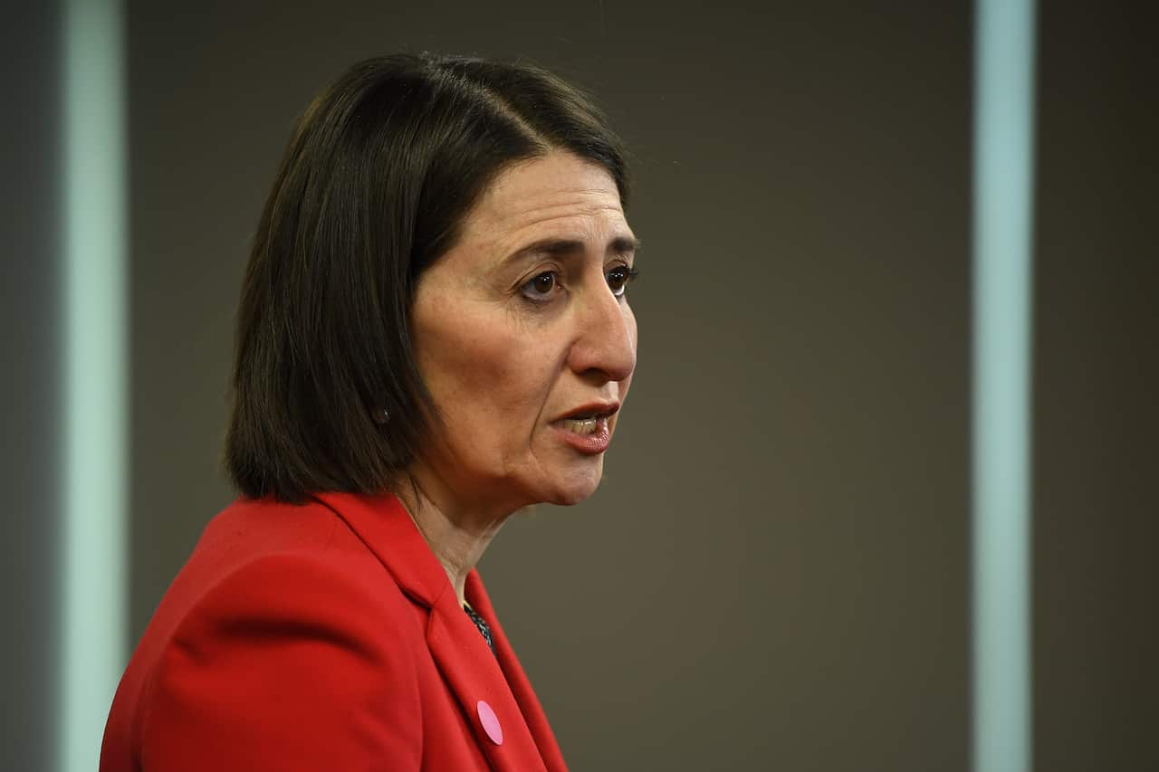 NSW Premier Gladys Berejiklian speaks to the media during a press conference in Sydney, Friday, July 17, 2020. (AAP Image/Joel Carrett) NO ARCHIVING