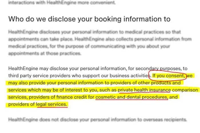 HealthEngine's Collection Statement reveals the company discloses information to health insurance brokers, lawyers and finance providers.