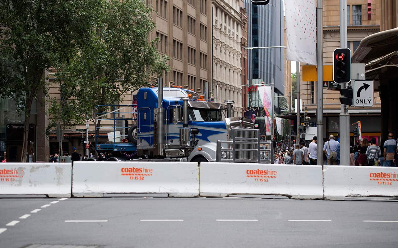 Concrete bollards and semi-trailers were used to block vehicle access to Sydney CBD shopping areas.