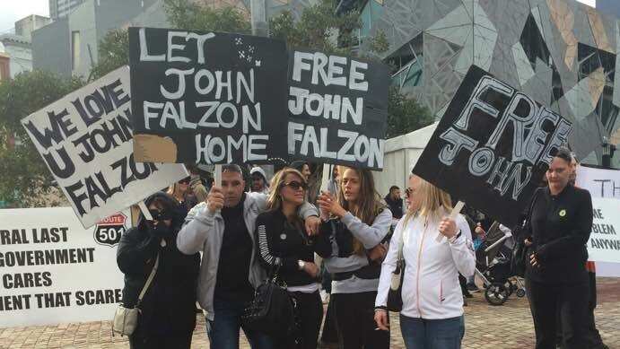 Supporters rally in Melbourne calling for John Falzon to be allowed to stay in Australia.