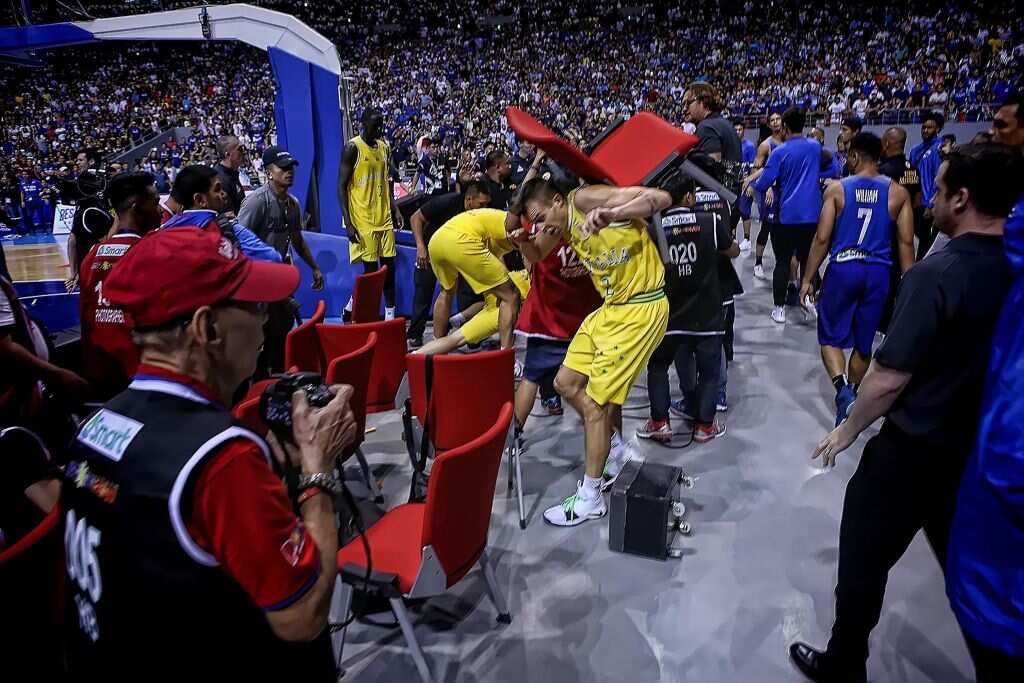 Philippine and Australian players during their FIBA World Cup Asian qualifier.