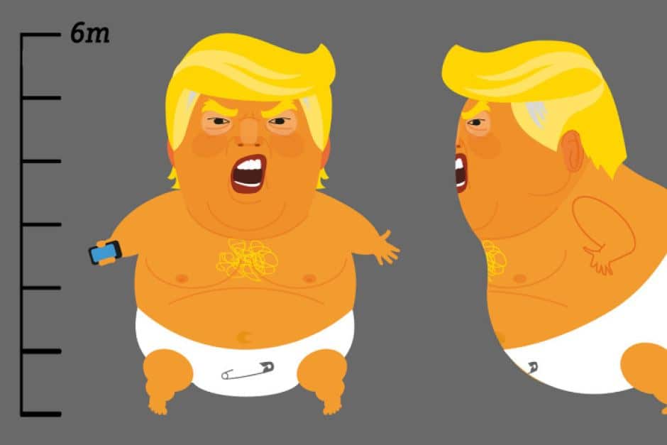 The six-metre-high blimp will take flight during Mr Trump's visit next week.