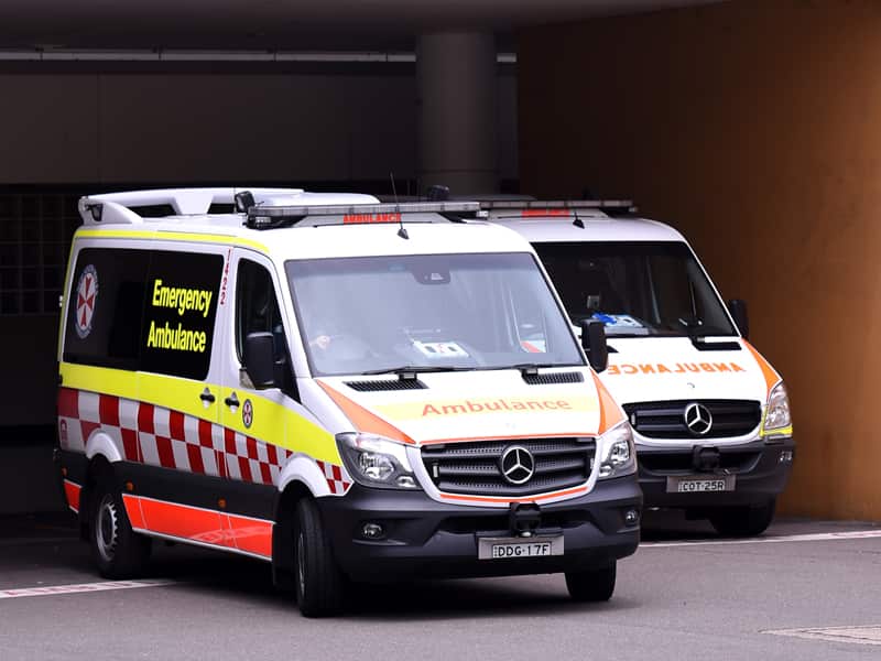 An ambulance parks at St Vincent's Hospital