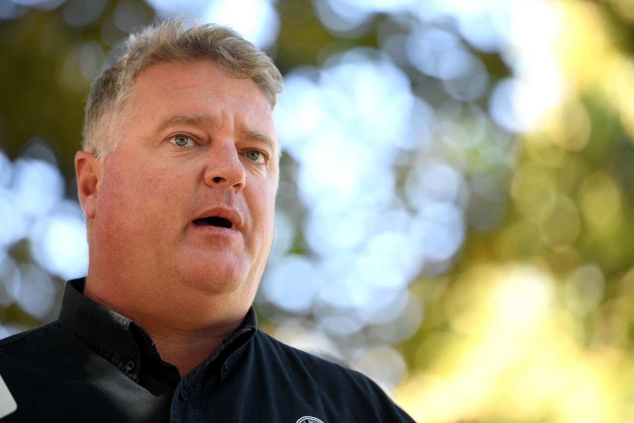 NSW Secretary of the Fire Brigades Employees Union Leighton Drury speaks to media during a press conference in Sydney.