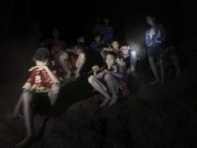 The Thai boys during their cave ordeal.