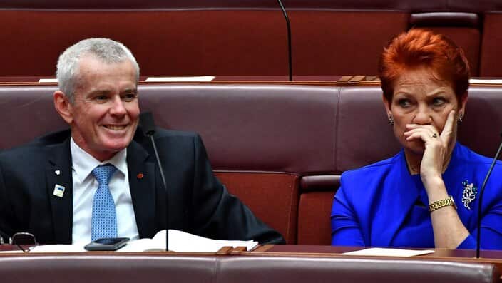 One Nation's Malcolm Roberts and Pauline Hanson were the only senators to vote for their plebiscite motion. 