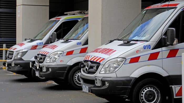 Parked Ambulances outside the St Vincents and Mercy Hospital, in Melbourne