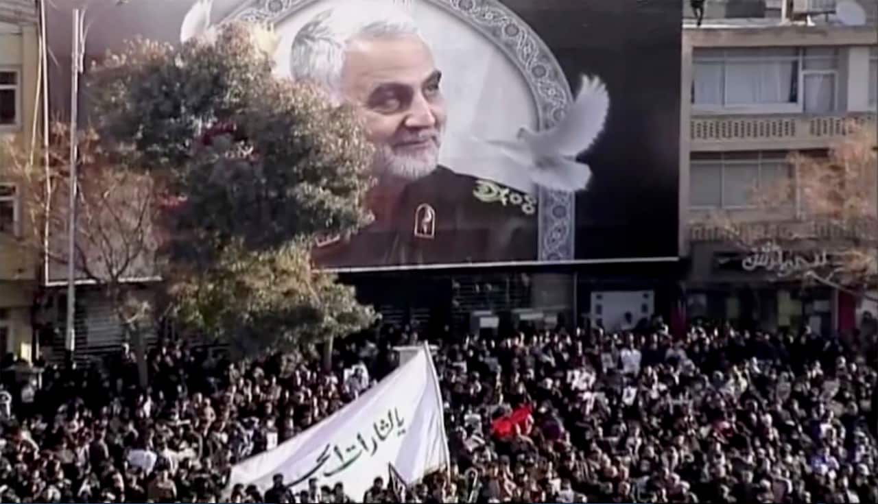 Mourners gather to pay their respects to the slain Soleimani in his hometown.