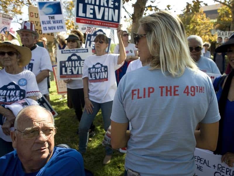 Supporters of Democrats US House candidate Mike Levin