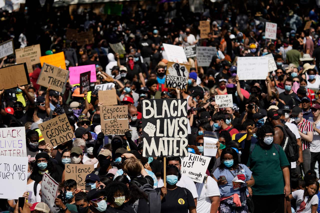 Peaceful protests in George Floyd's hometown of Houston.