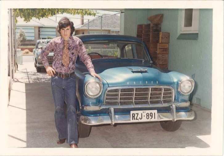 Giulio Dichiera in 19XX with his first car, FC Holden.