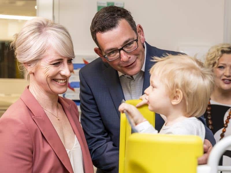 Premier Daniel Andrews and wife Catherine Andrews at a hospital.