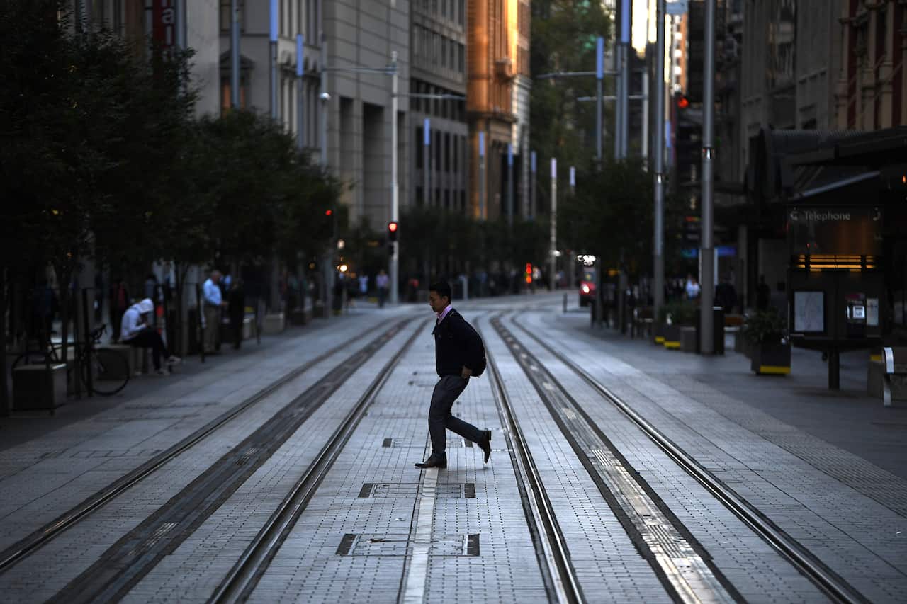 An almost deserted George Street at 9am in Sydney.  