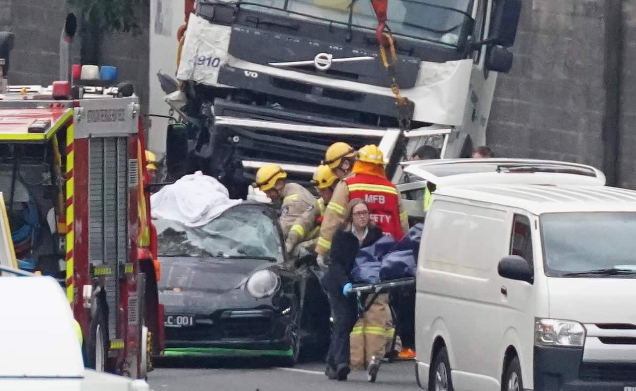 Emergency services at the scene of the fatal crash in Kew, Melbourne