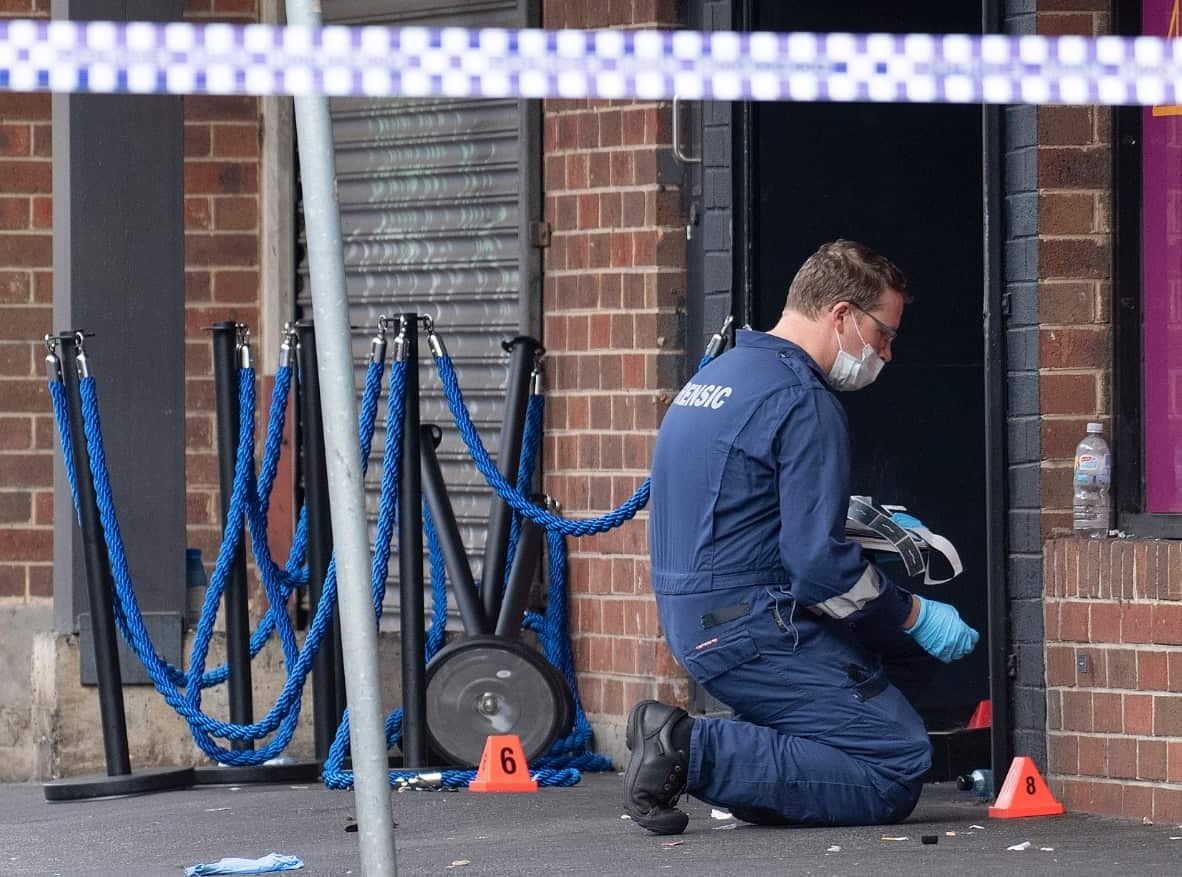 Victoria Police at the scene of a multiple shooting outside Love Machine nightclub in Prahran, Melbourne, Sunday, April 14