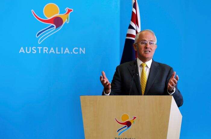Prime Minister Malcolm Turnbull delivers a speech at the Shanghai International Expo Center in Shanghai, China on April 14 