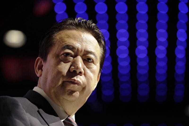 Interpol President, Meng Hongwei, delivers his opening address at the Interpol World congress in Singapore in 2017.