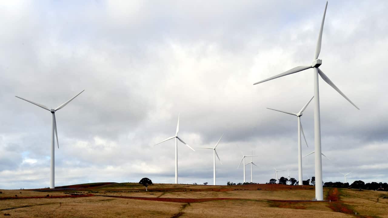 The Acciona windfarm near Gunning, NSW. The Albanese government wants to introduce a larger proportion of renewable power into Australia's energy mix.