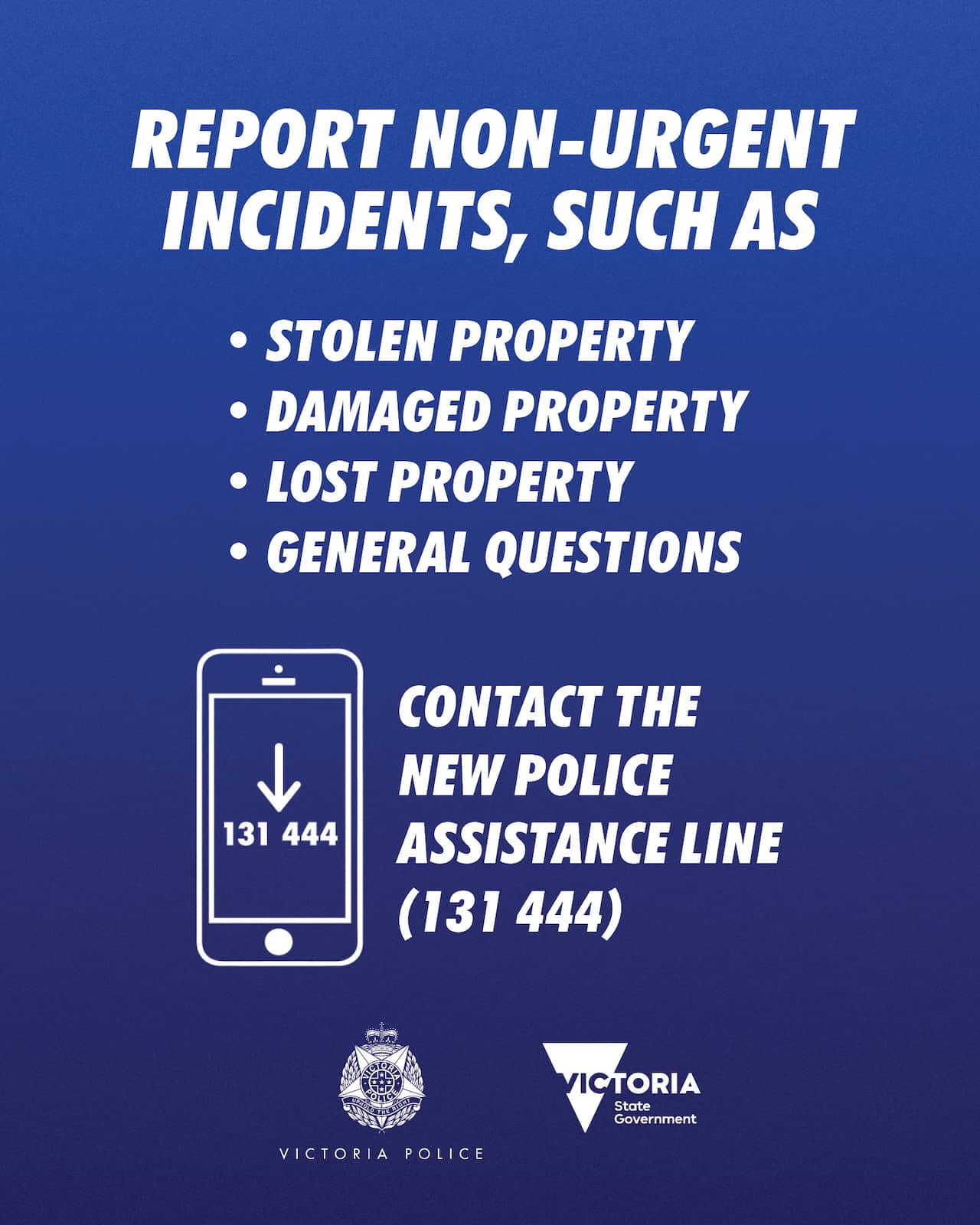 หากคุณต้องการติดต่อตำรวจ แต่ไม่ใช่เรื่องฉุกเฉิน สามารถโทรหา Police Assistance Line ที่เบอร์ 131 444 