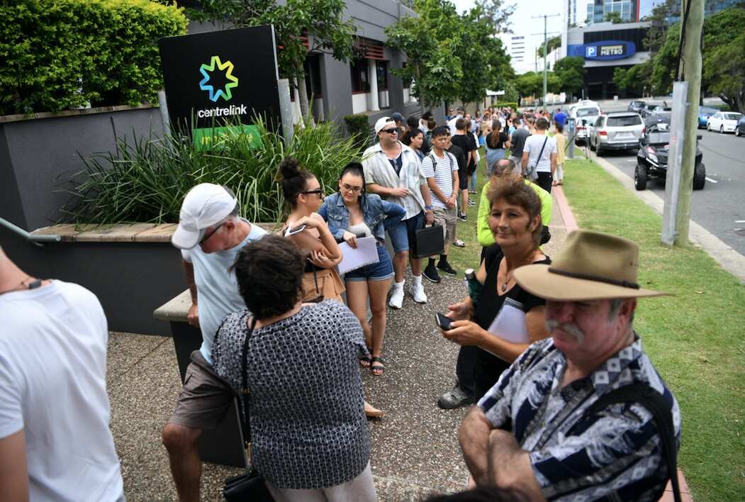 People queueing outside the Centrelink office last month.