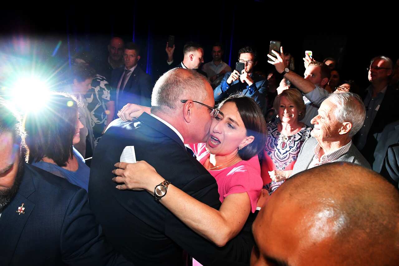 Gladys Berejiklian and Prime Minister Scott Morrison after the results were announced.