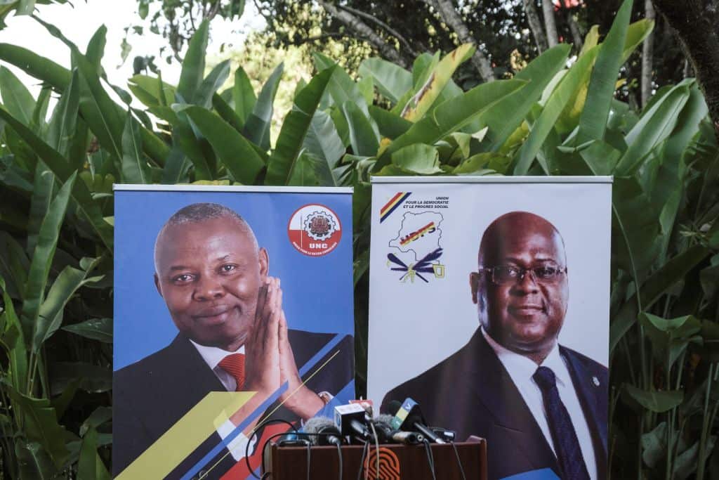 The banners of Felix Tshisekedi (R) of UDF party and Vital Kamerhe of UNC party in 2018.