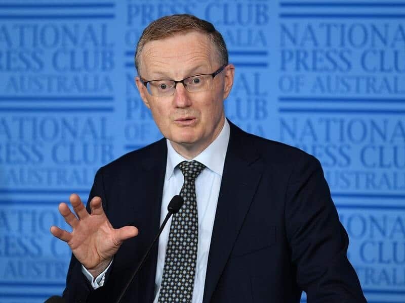 Reserve Bank Governor Philip Lowe delivers an address.