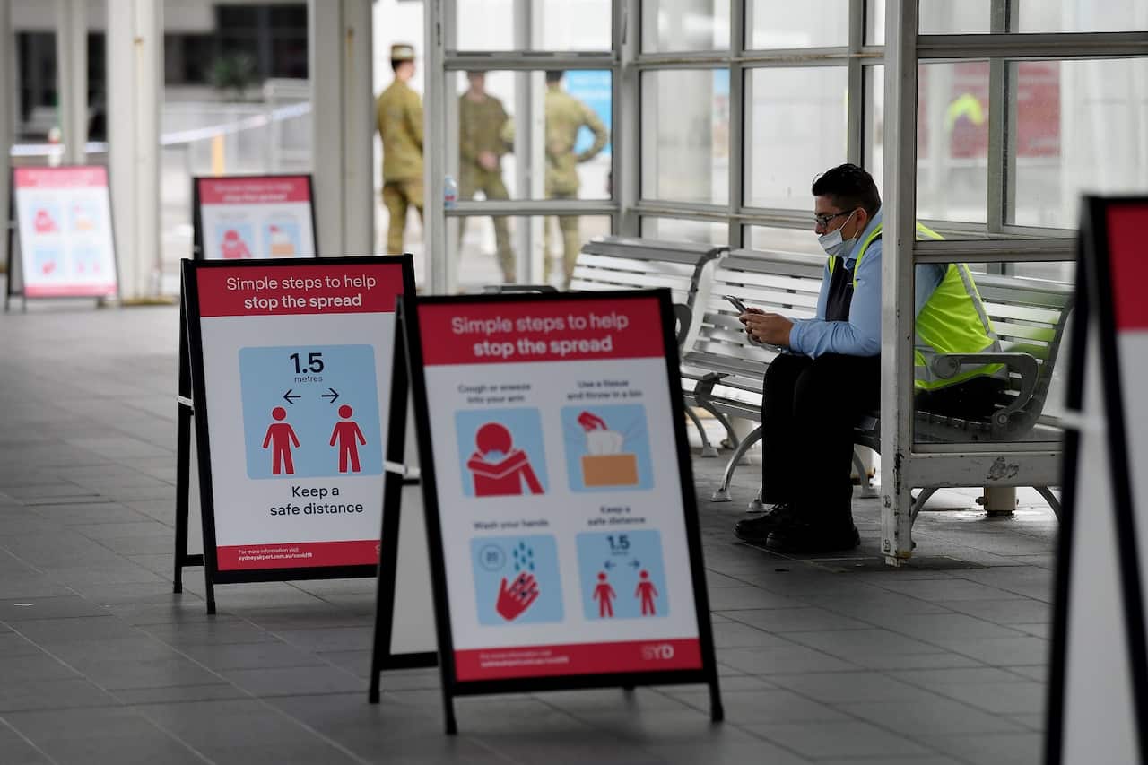 A man is seen wearing a face mask at Sydney International Airport in Sydney.