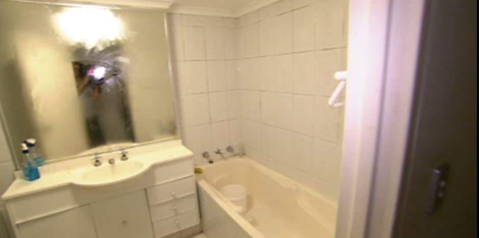 A bathroom currently shared by seven people in Sydney. 