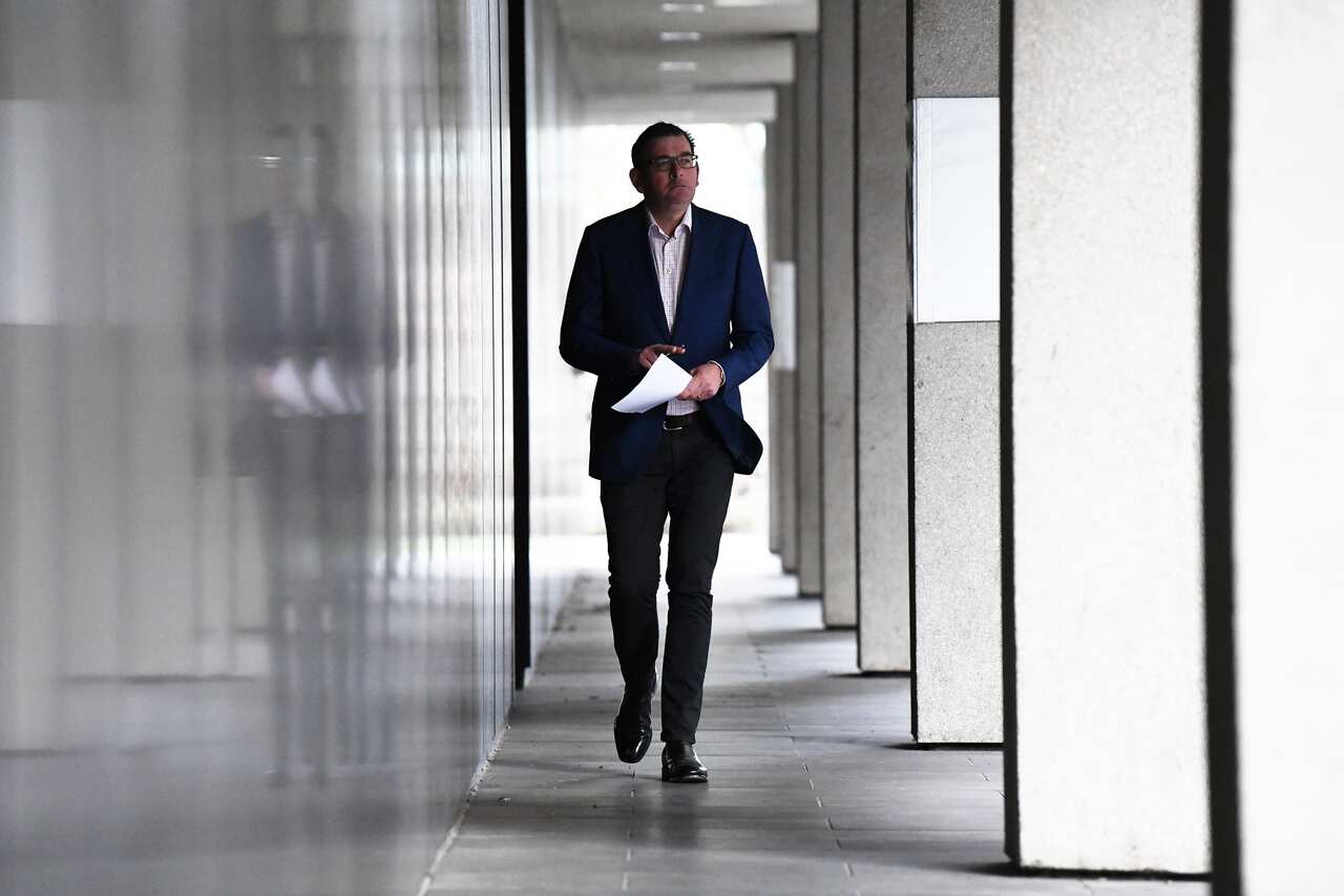 Victorian Premier Daniel Andrews arrives to announce the new lockdown on Tuesday afternoon. 
