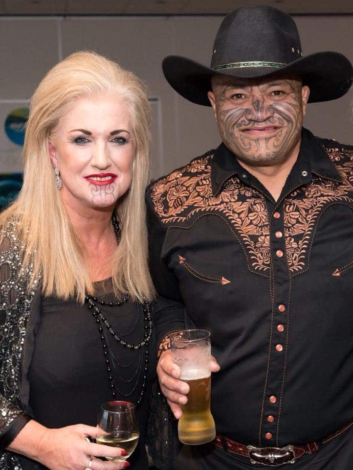 Sally Anderson's husband, Roger Te Tai, who is Maori and has a full facial moko, has defended his wife's decision to have a Tā moko. (Facebook)