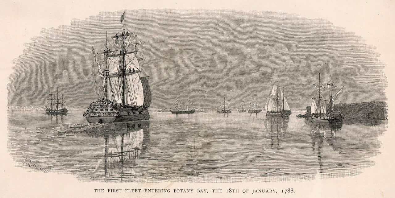 TThe first fleet from England enters Botany Bay 18 January 1788.