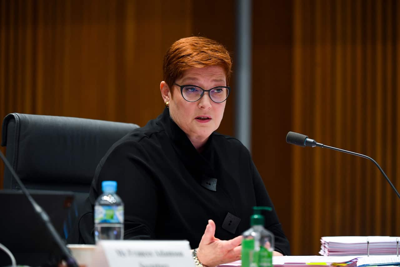 Foreign Minister Marise Payne speaks during a Senate inquiry at Parliament House in Canberra.