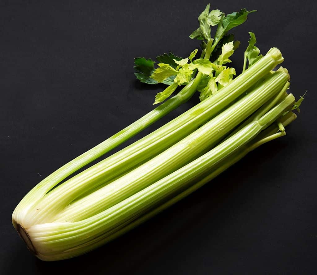 Vegetables: Celery bunch food ingredient over black surface