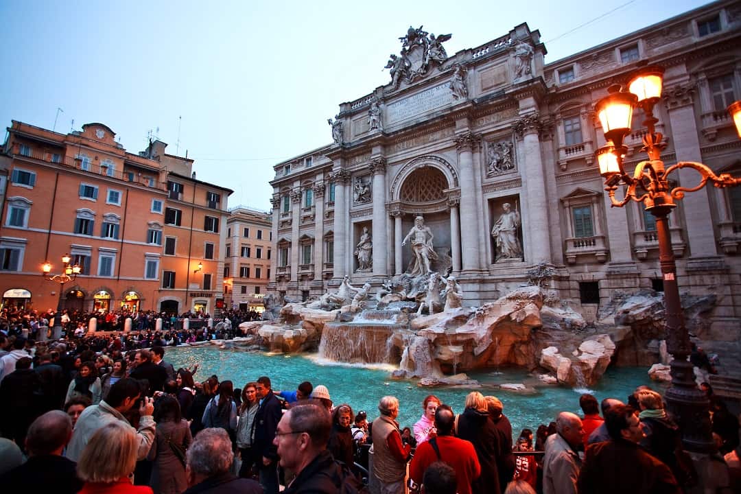 Crowds at the Trevi Fountain in Rome.