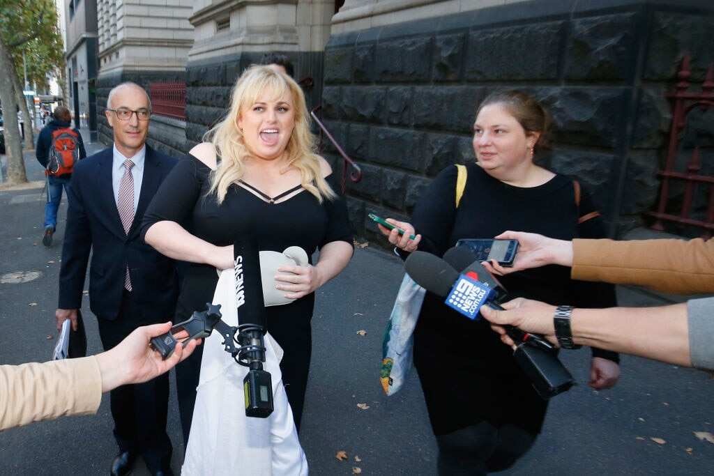  Rebel Wilson walks out of the Court of Appeal on April 19, 2018 in Melbourne, Australia. 