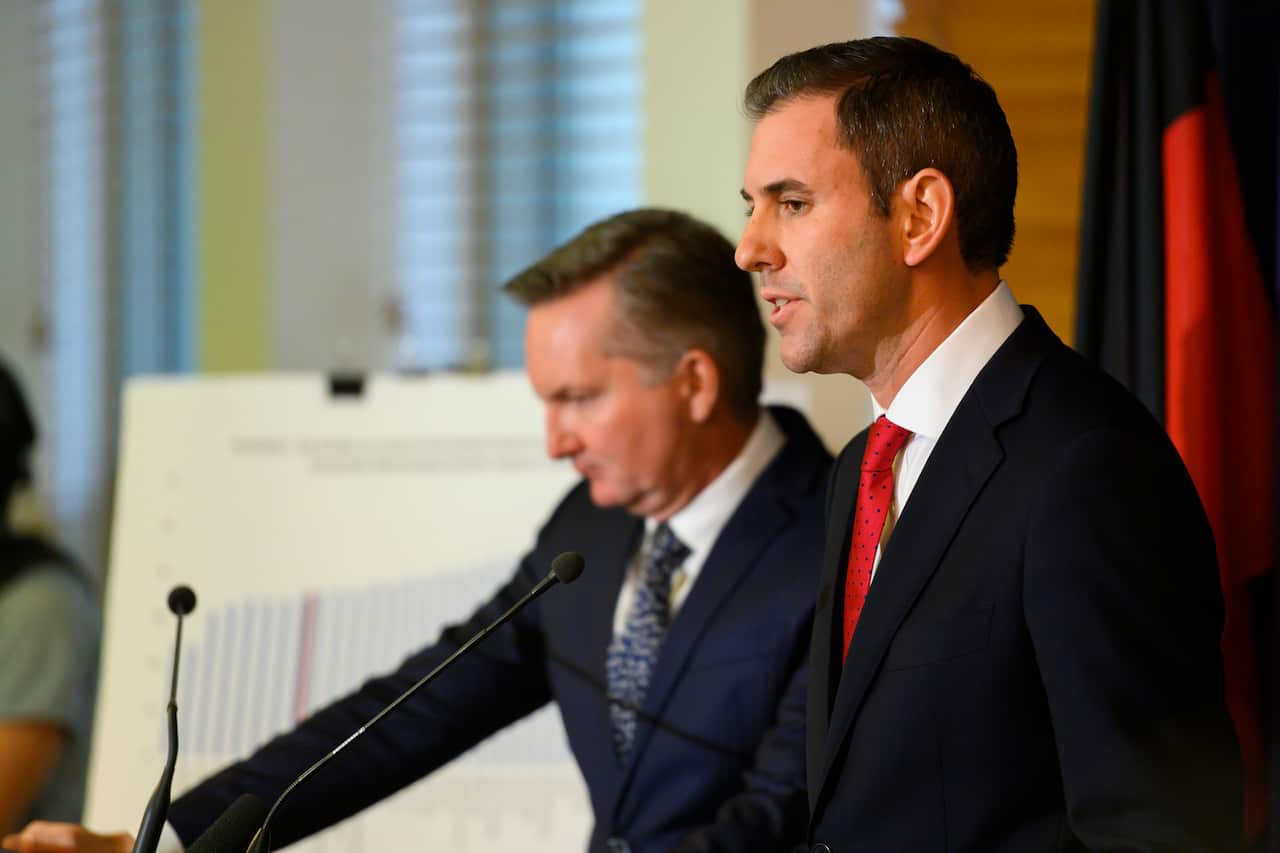 Shadow treasurer Chris Bowen and Opposition Finance spokesperson Jim Chalmers announce their budget costings. 