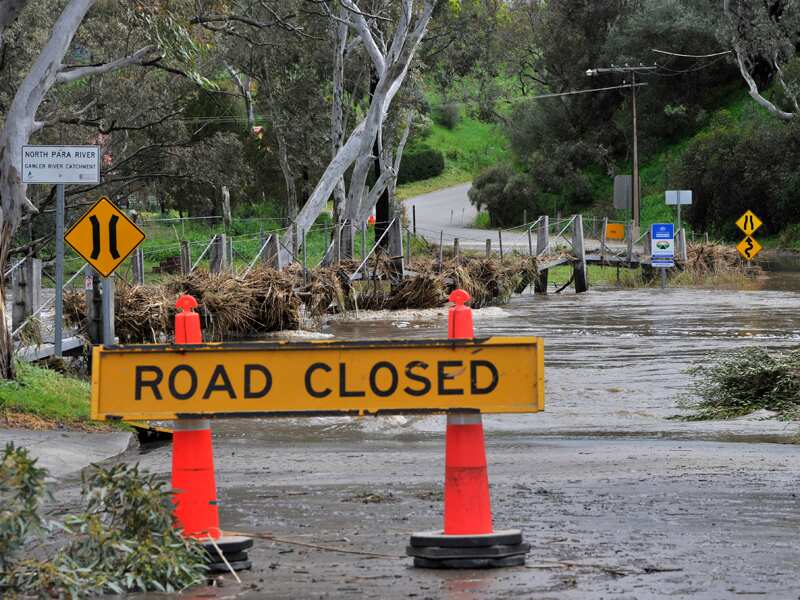 Flooding road in SA
