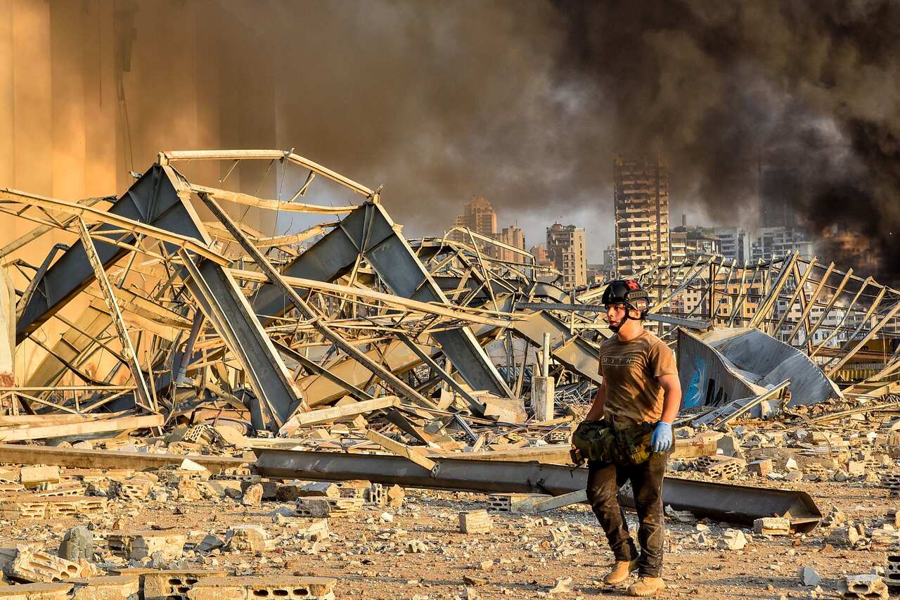 Panic and first rescue services in Beirut, Lebanon on August 4, 2020. 