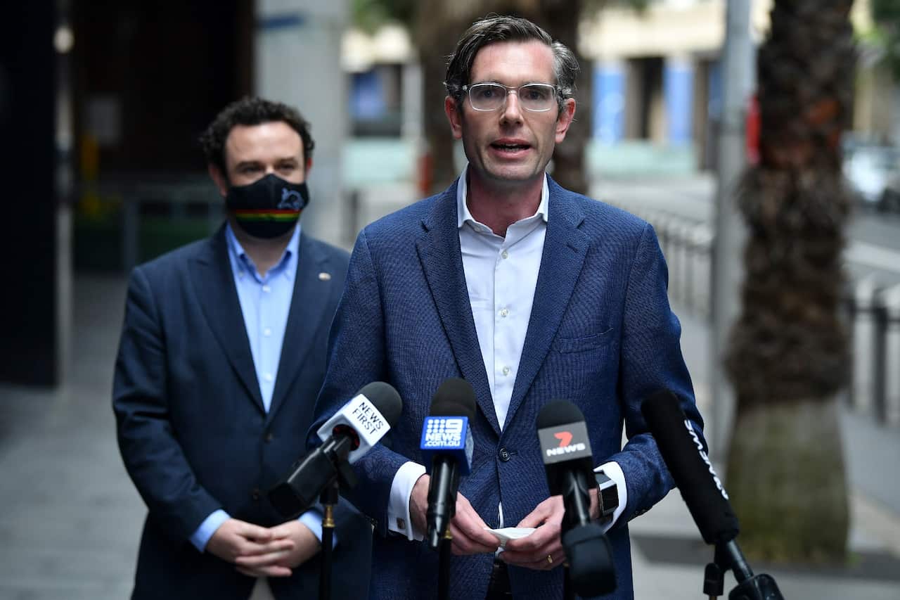 NSW Treasurer Dominic Perrottet and NSW Western Sydney Minister Stuart Ayres.