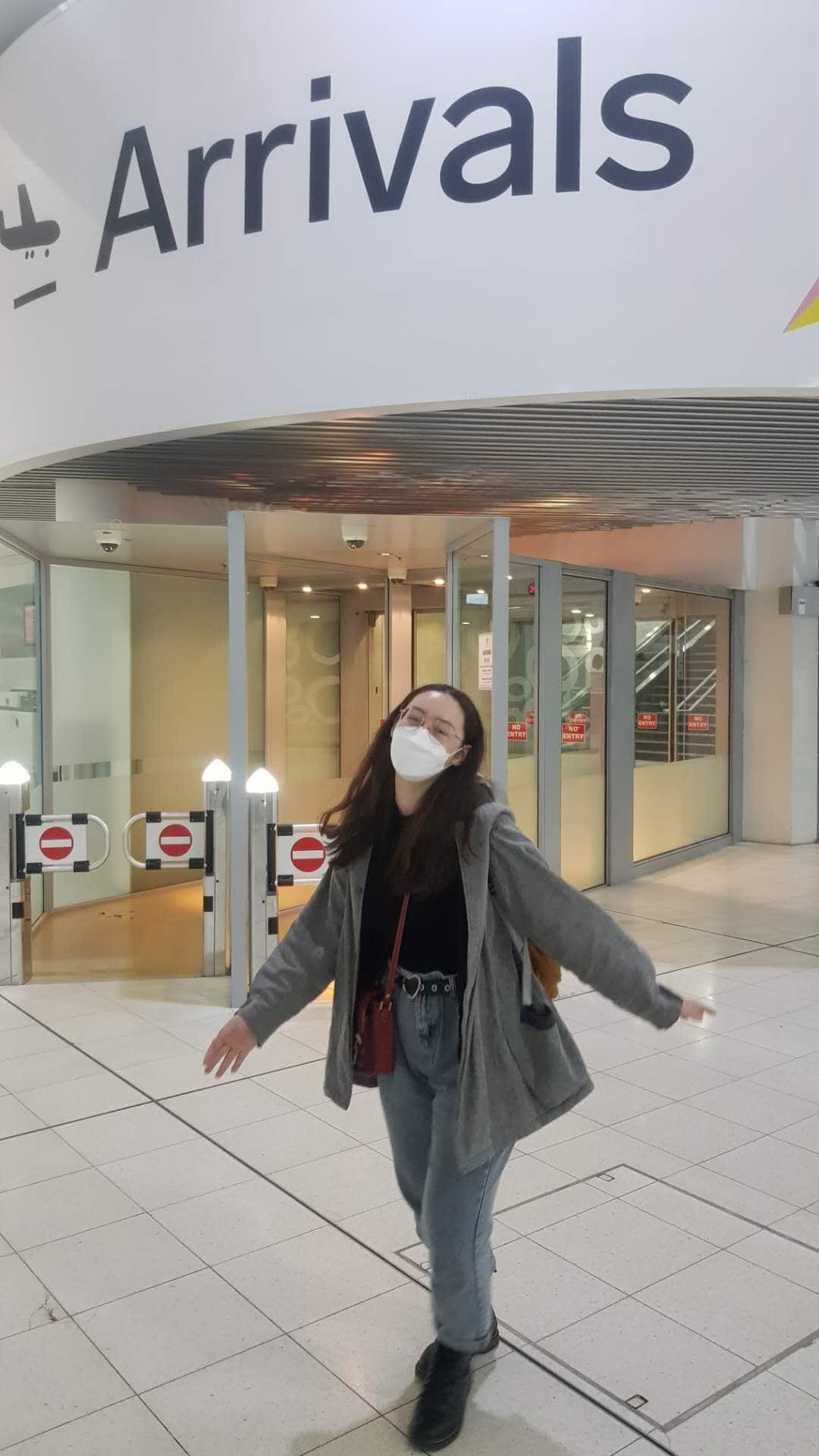 Jessica Xie-Moulton touching down at Perth airport. 