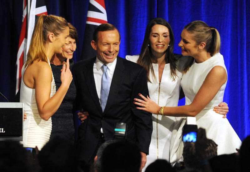 Tony Abbott celebrates the election victory with his family