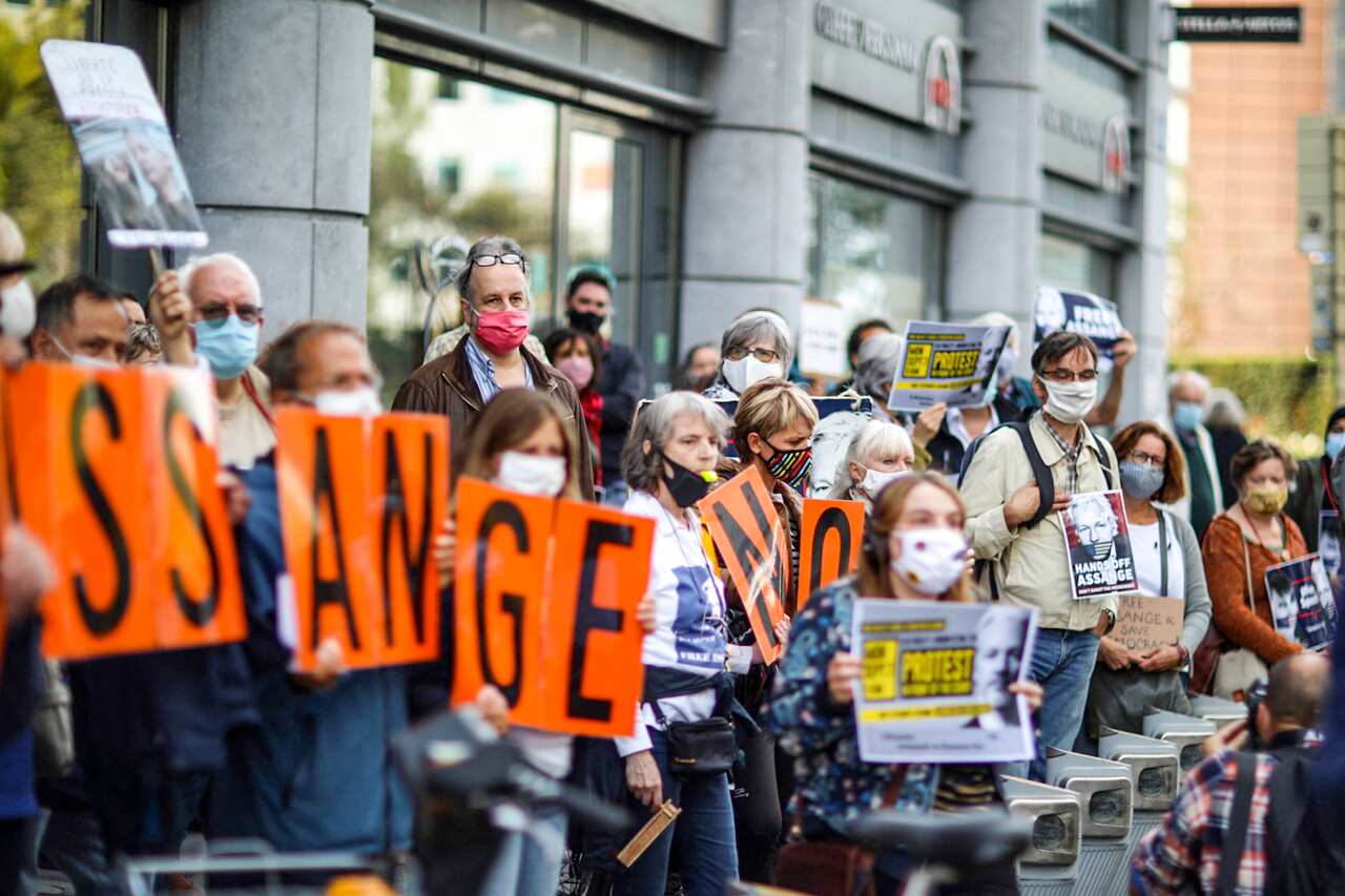 Protestors denounce the trial of Julian Assange, which is expected to last three weeks.