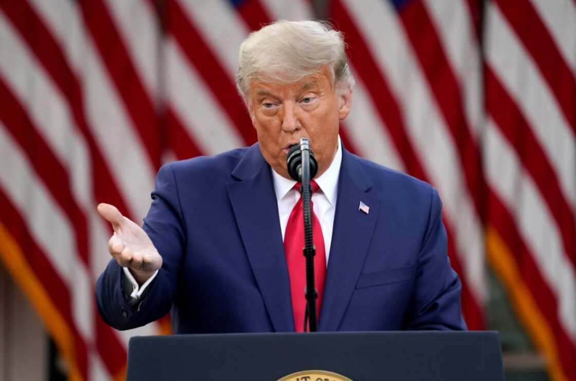 US President Donald Trump speaks in the Rose Garden of the White House, Friday, Nov. 13, 2020, in Washington