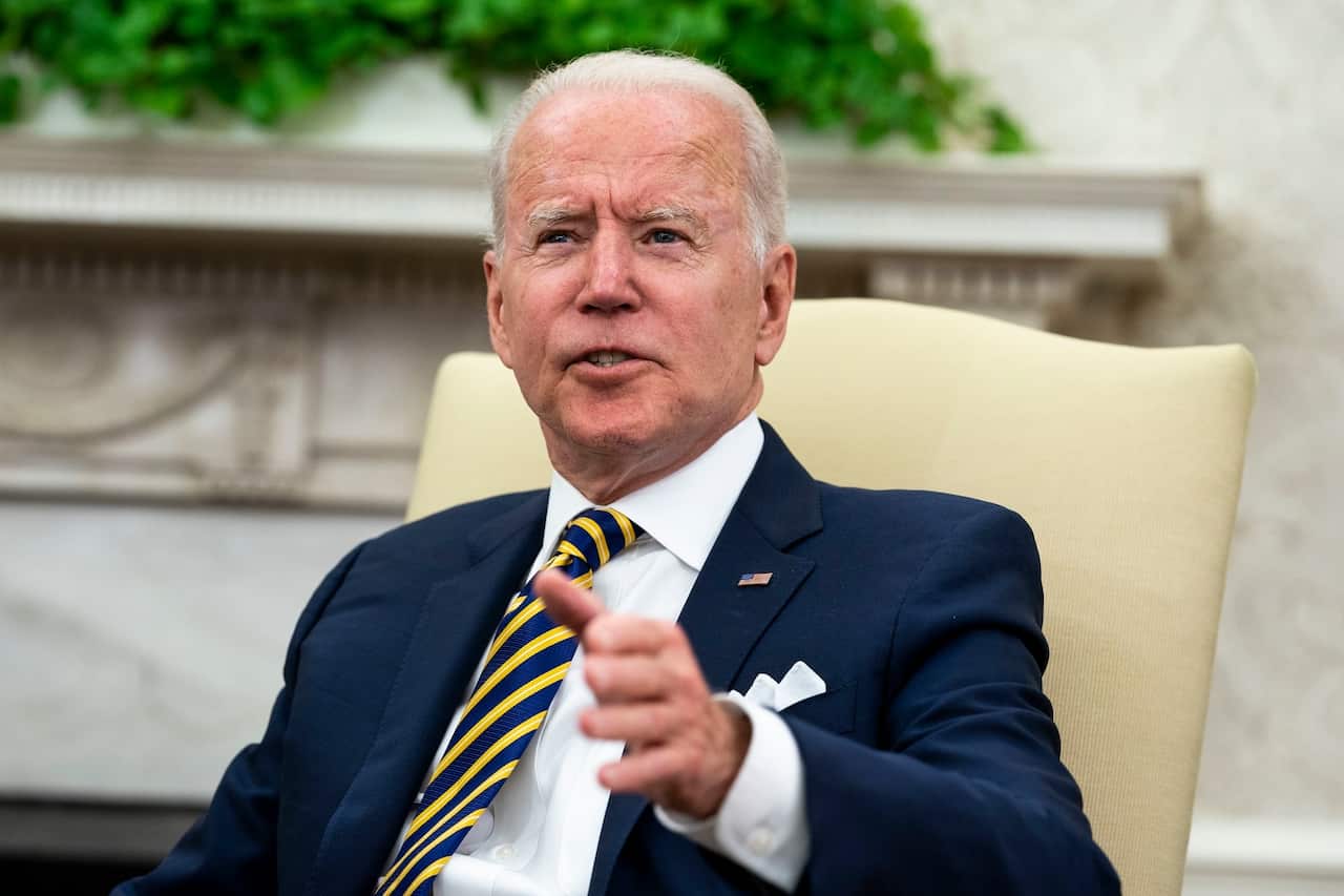 US President Joe Biden at a meeting with Israel President Reuven Rivlin in Washington