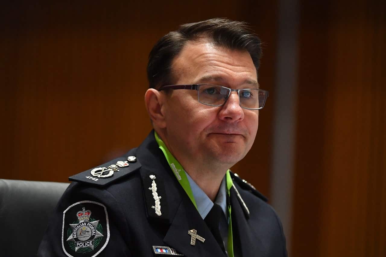 Australian Federal Police (AFP) Commissioner Reece Kershaw at Senate Estimates at Parliament House in Canberra, Monday, October 25, 2021. 