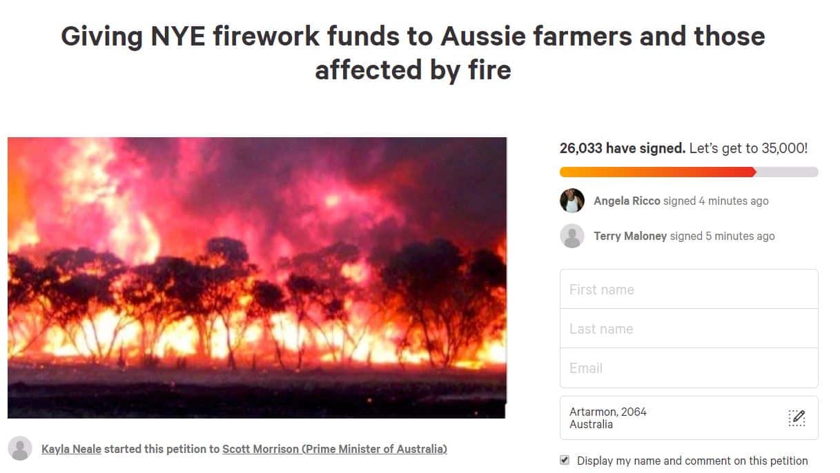 a petition to scrap Sydney NYE fireworks