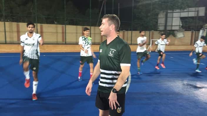 Dan Barry leading the training session with Pakistani Men's Hockey Team.