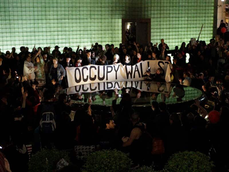 Occupy Wall Street activists hold a general assembly at the Vietnam Memorial on May 1, 2012 in New York.